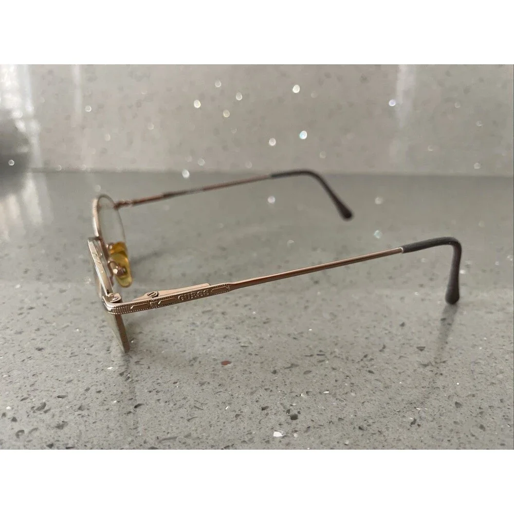 GUESS EYEGLASSES FRAMES ONLY BRN 47-20 140 gold round full rim